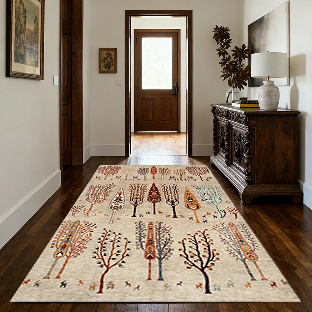 LIVARA 160/200cm Gabbeh Tree-Pattern Loop-Pile Rug - Non-Slip Eco Cotton-Latex Backing - Waterproof, Stain-Resistant, Soft & Durable - Beige Multi - Image 2