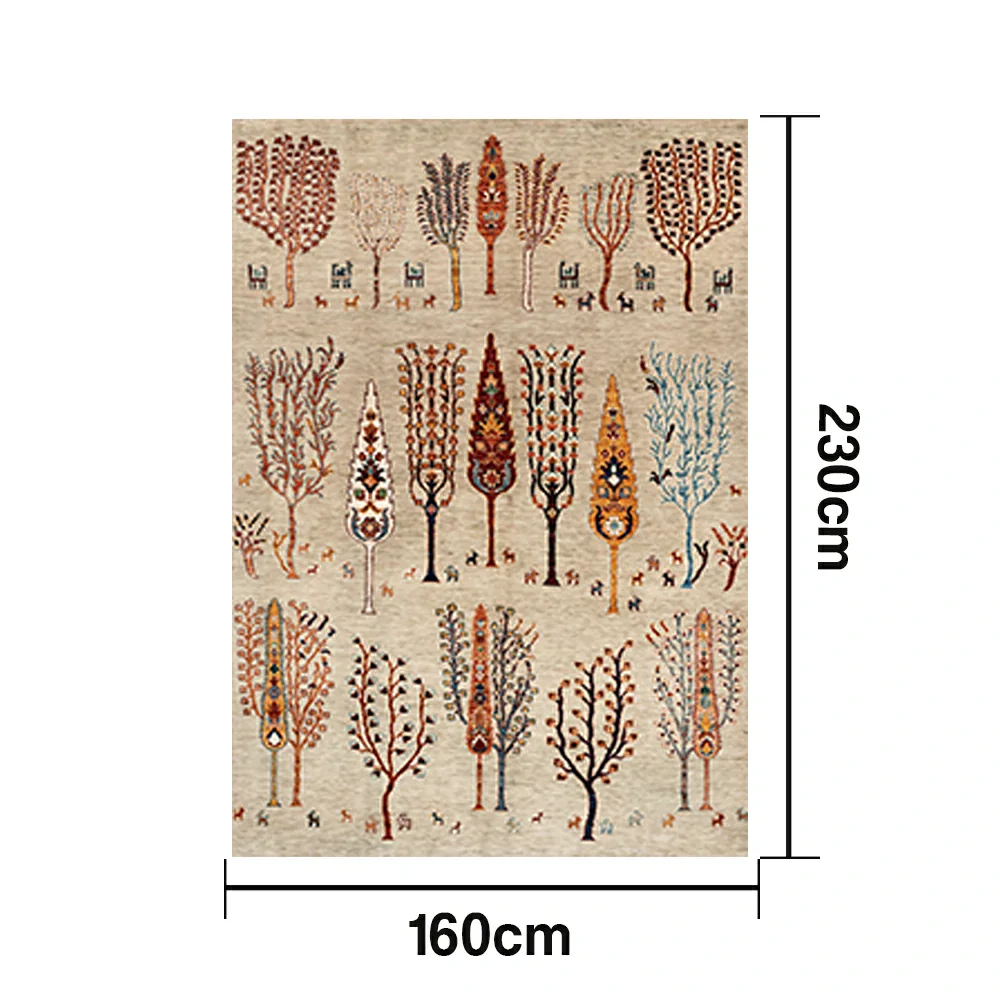 LIVARA 160/200cm Gabbeh Tree-Pattern Loop-Pile Rug - Non-Slip Eco Cotton-Latex Backing - Waterproof, Stain-Resistant, Soft & Durable - Beige Multi - Image 5