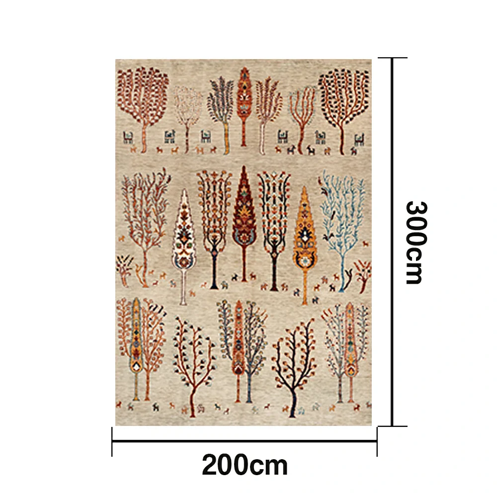 LIVARA 160/200cm Gabbeh Tree-Pattern Loop-Pile Rug - Non-Slip Eco Cotton-Latex Backing - Waterproof, Stain-Resistant, Soft & Durable - Beige Multi - Image 6
