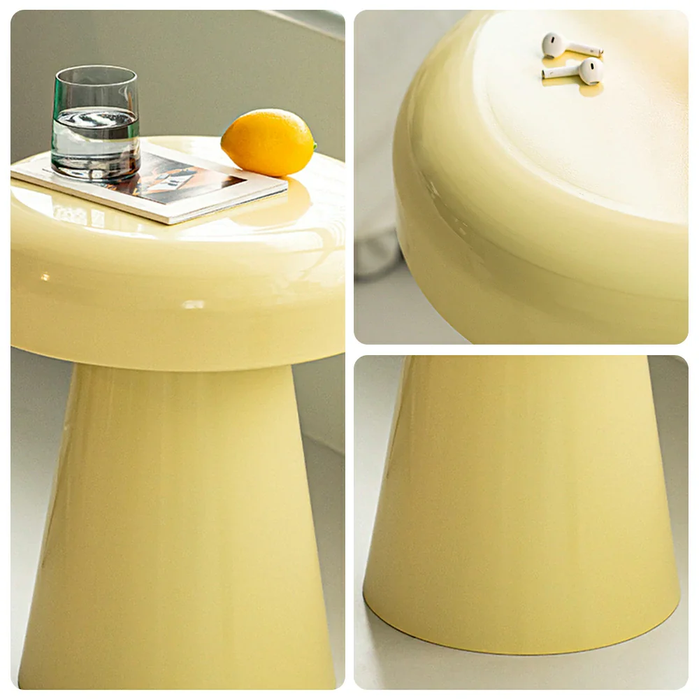 LIVARA Modern Side Table - Compact Metal Design, Smooth Gloss Finish, Stable Base for Living Room & Home Office, 46cm Height - Yellow - Image 3
