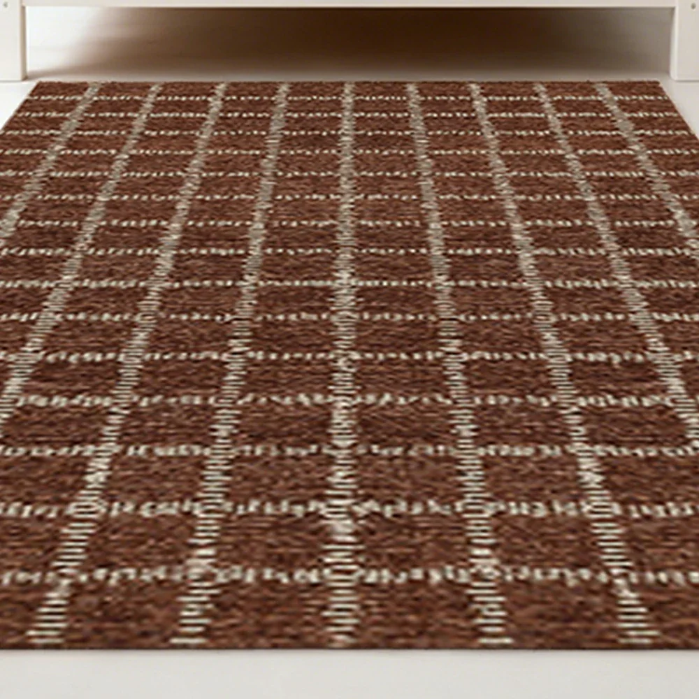 LIVARA 160/200cm Gabbeh Grid Pattern Loop-Pile Rug - Upgraded Non-Slip Eco Cotton-Latex Backing - Waterproof, Stain-Resistant, Soft & Durable - Brown - Image 3