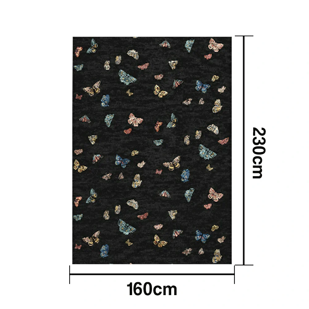 LIVARA 160/200cm Butterfly Print Loop-Pile Rug - Upgraded Non-Slip Eco Cotton-Latex Backing - Waterproof, Stain-Resistant, Soft & Durable - Black - Image 5