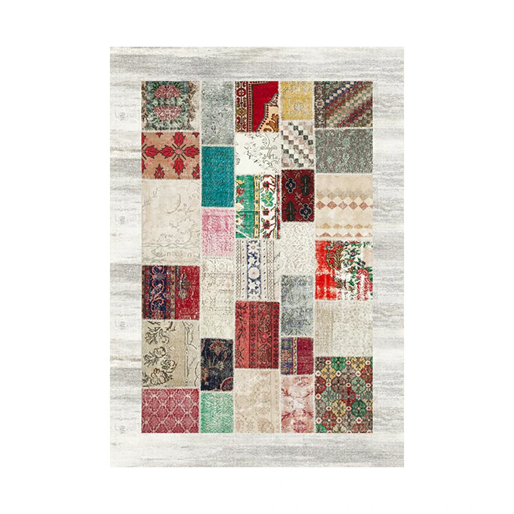 LIVARA 160/200cm Patchwork Multi-Color Loop-Pile Rug - Upgraded Non-Slip Eco Cotton-Latex Backing - Waterproof, Stain-Resistant, Soft & Durable - Multi-Color