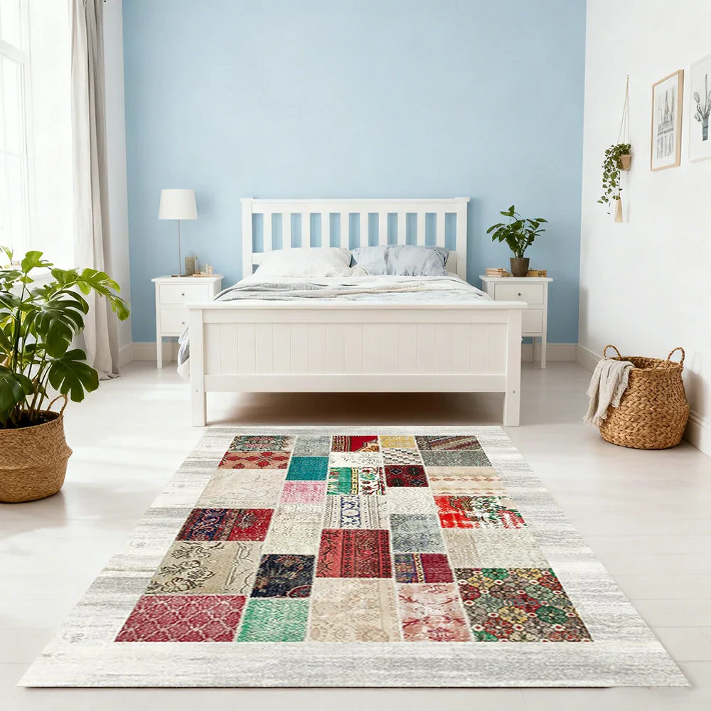 LIVARA 160/200cm Patchwork Multi-Color Loop-Pile Rug - Upgraded Non-Slip Eco Cotton-Latex Backing - Waterproof, Stain-Resistant, Soft & Durable - Multi-Color - Image 2