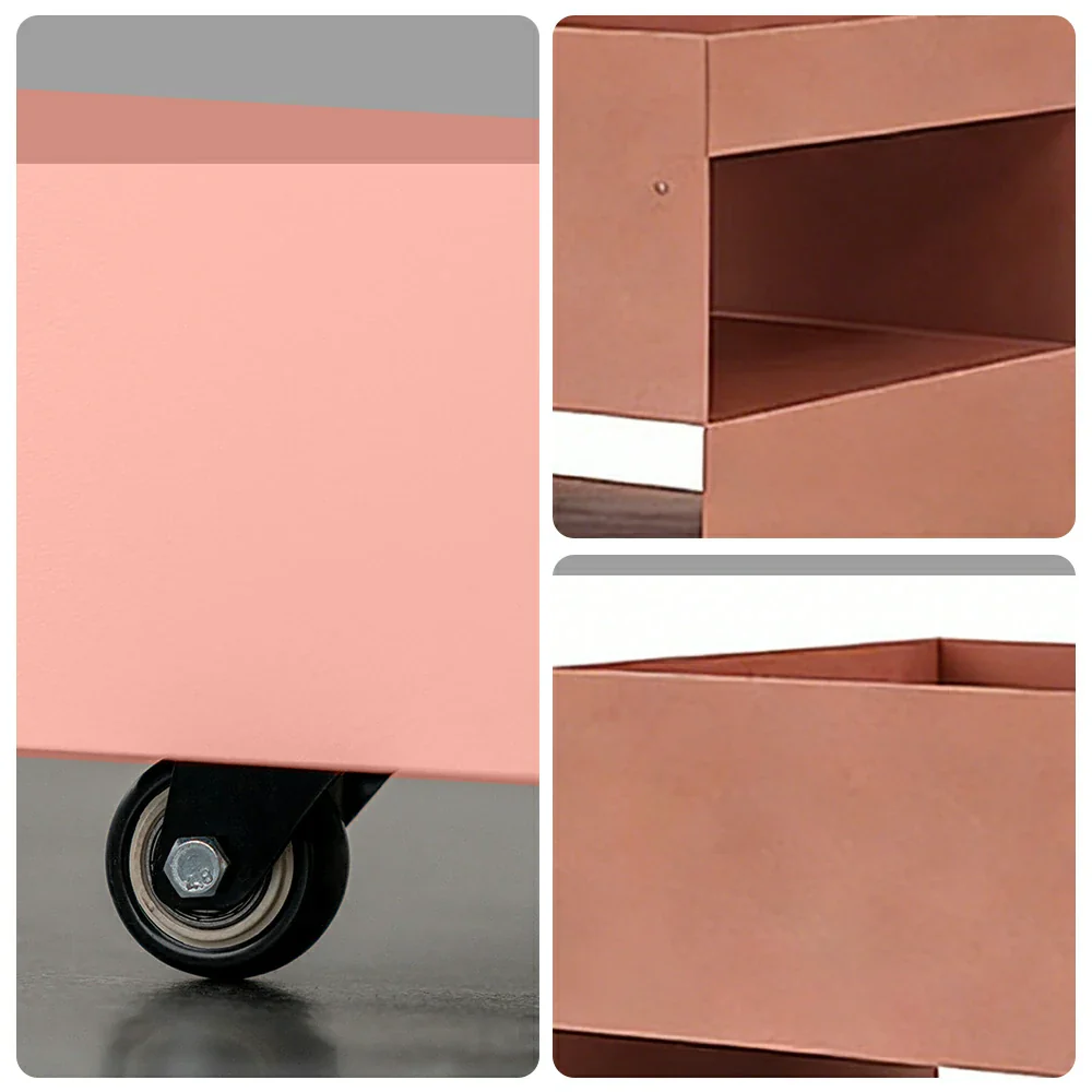 LIVARA Mobile Bedside Storage Trolley - Compact 3-Tier Design with Smooth-Rolling Wheels, Space-Saving Organizer for Bedroom & Living Room - Pink - Image 3