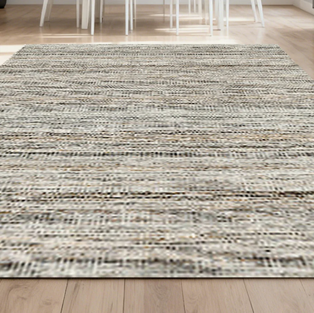 LIVARA 160/200cm Striped Loop-Pile Rug - Upgraded Non-Slip Eco Cotton-Latex Backing - Waterproof, Stain-Resistant, Soft & Durable - Grey Mix - Image 3