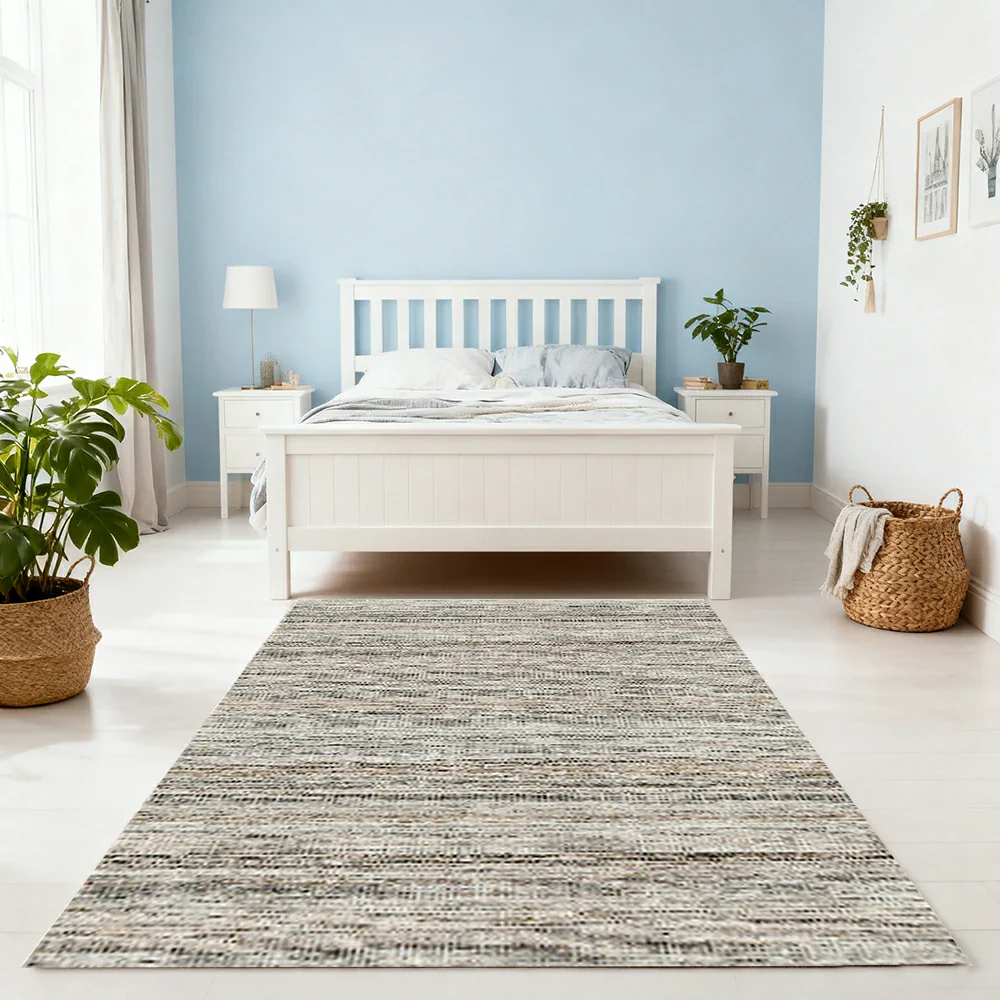 LIVARA 160/200cm Striped Loop-Pile Rug - Upgraded Non-Slip Eco Cotton-Latex Backing - Waterproof, Stain-Resistant, Soft & Durable - Grey Mix - Image 4