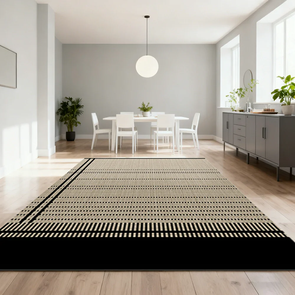 LIVARA 160/200cm Modern Striped Loop-Pile Rug - Upgraded Non-Slip Eco Cotton-Latex Backing - Waterproof, Stain-Resistant, Soft & Durable - Black Beige - Image 4