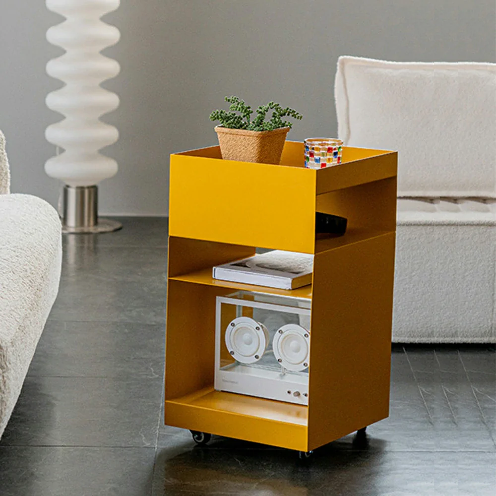 LIVARA Mobile Bedside Storage Trolley - Compact 3-Tier Design with Smooth-Rolling Wheels, Space-Saving Organizer for Bedroom & Living Room - Yellow - Image 2