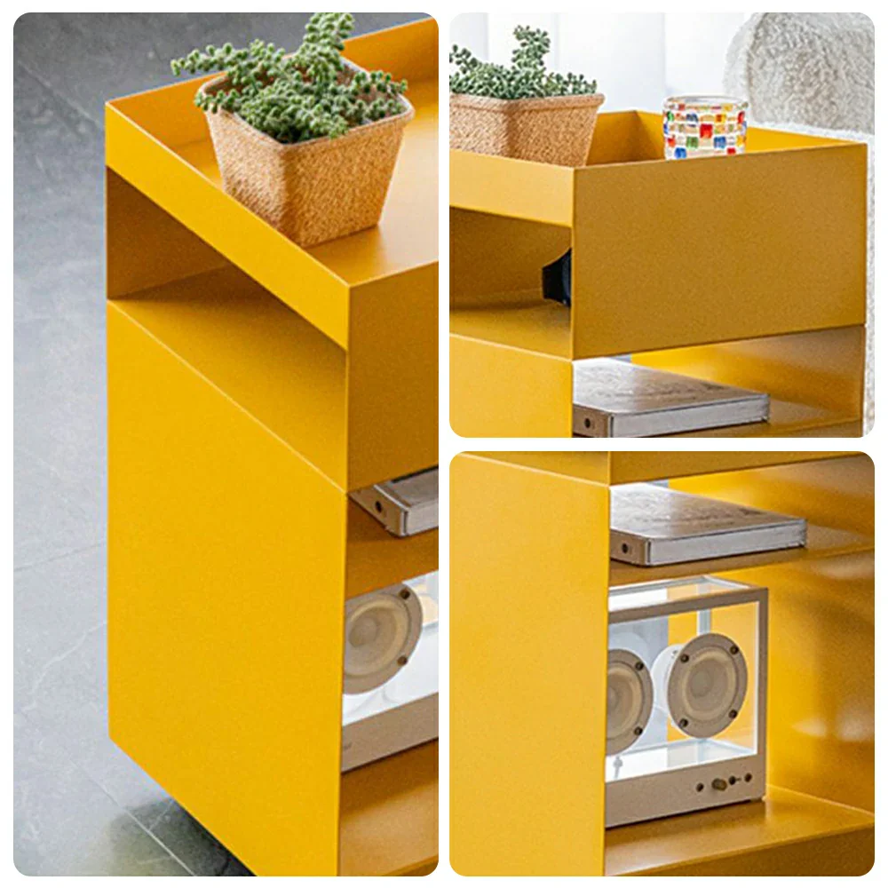 LIVARA Mobile Bedside Storage Trolley - Compact 3-Tier Design with Smooth-Rolling Wheels, Space-Saving Organizer for Bedroom & Living Room - Yellow - Image 3