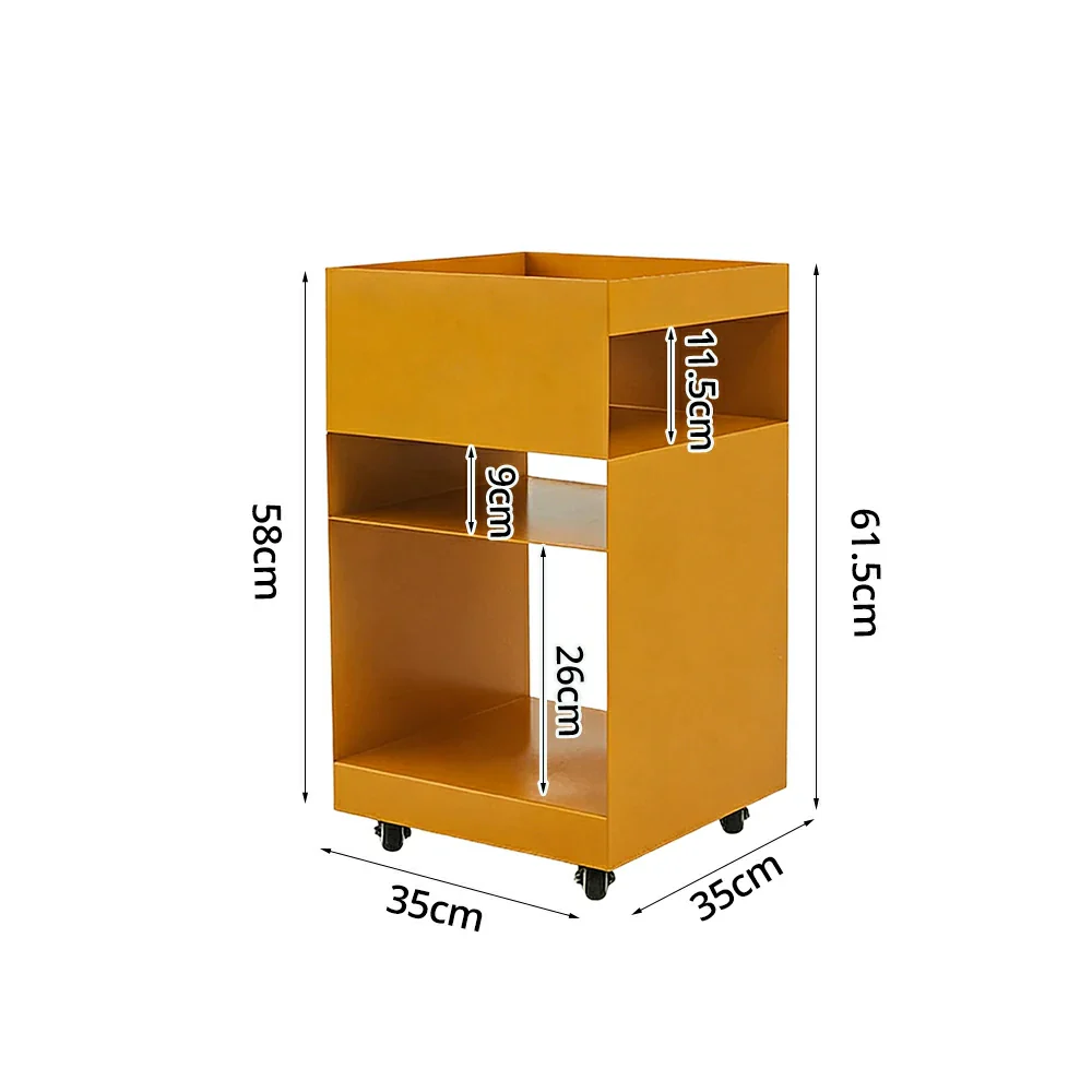 LIVARA Mobile Bedside Storage Trolley - Compact 3-Tier Design with Smooth-Rolling Wheels, Space-Saving Organizer for Bedroom & Living Room - Yellow - Image 5