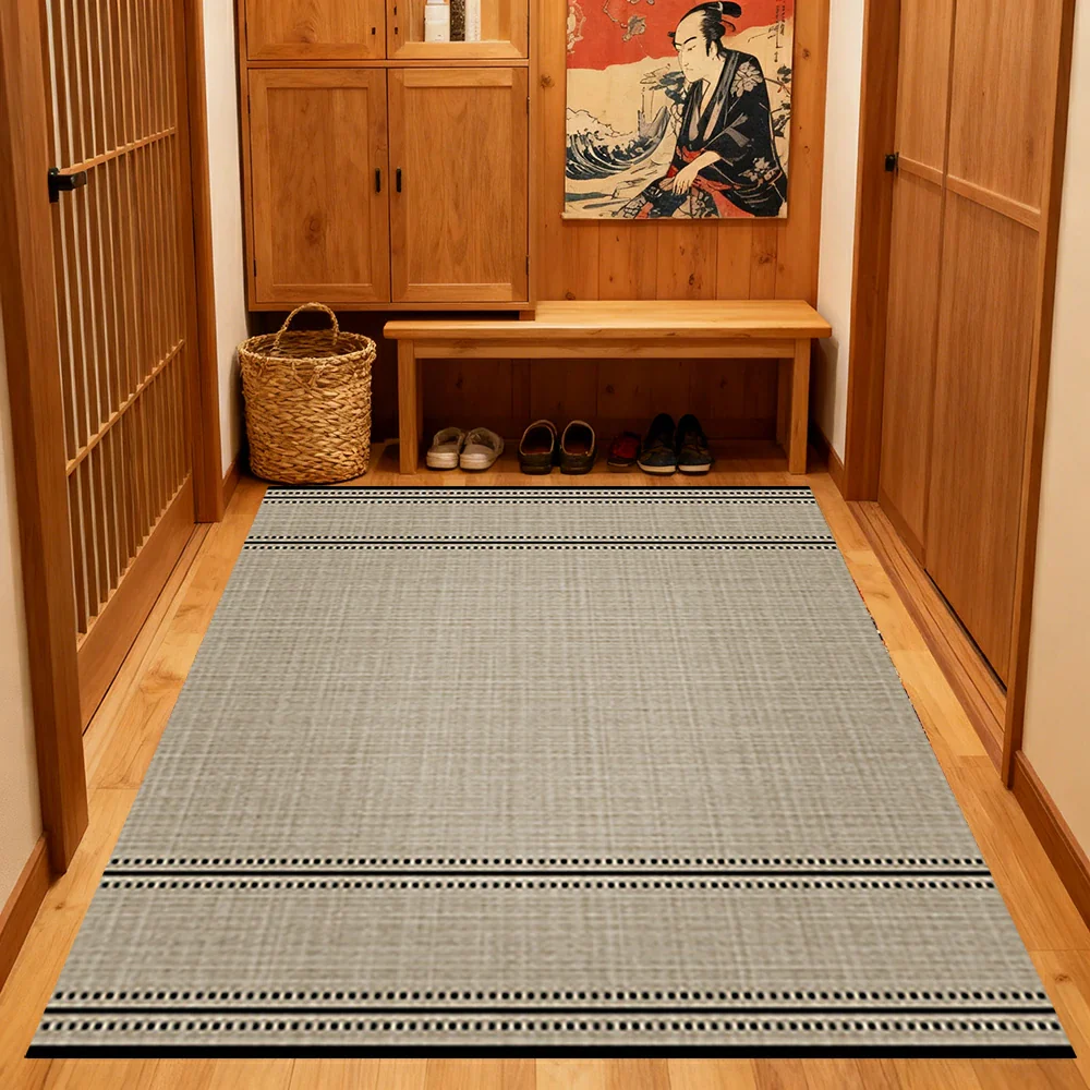 LIVARA 160/200cm Minimalist Border-Stripe Loop-Pile Rug - Upgraded Non-Slip Eco Cotton-Latex Backing - Waterproof, Stain-Resistant, Soft & Durable - Beige Black - Image 4