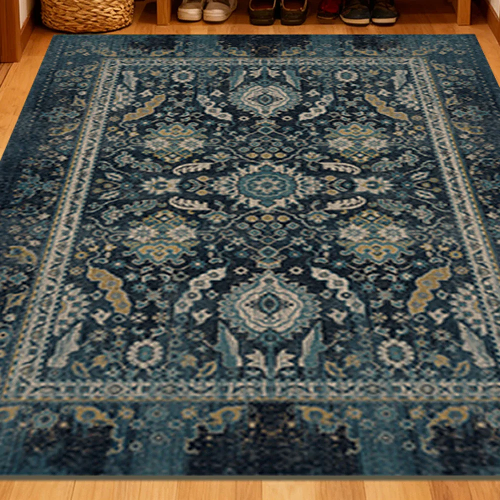 LIVARA 160/200cm Vintage Palace Loop-Pile Rug - Upgraded Non-Slip Eco Cotton-Latex Backing - Waterproof, Stain-Resistant, Soft & Durable - Blue - Image 3
