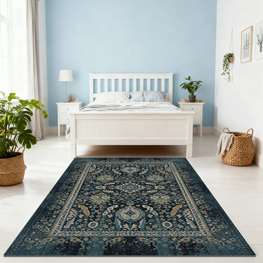 LIVARA 160/200cm Vintage Palace Loop-Pile Rug - Upgraded Non-Slip Eco Cotton-Latex Backing - Waterproof, Stain-Resistant, Soft & Durable - Blue - Image 4