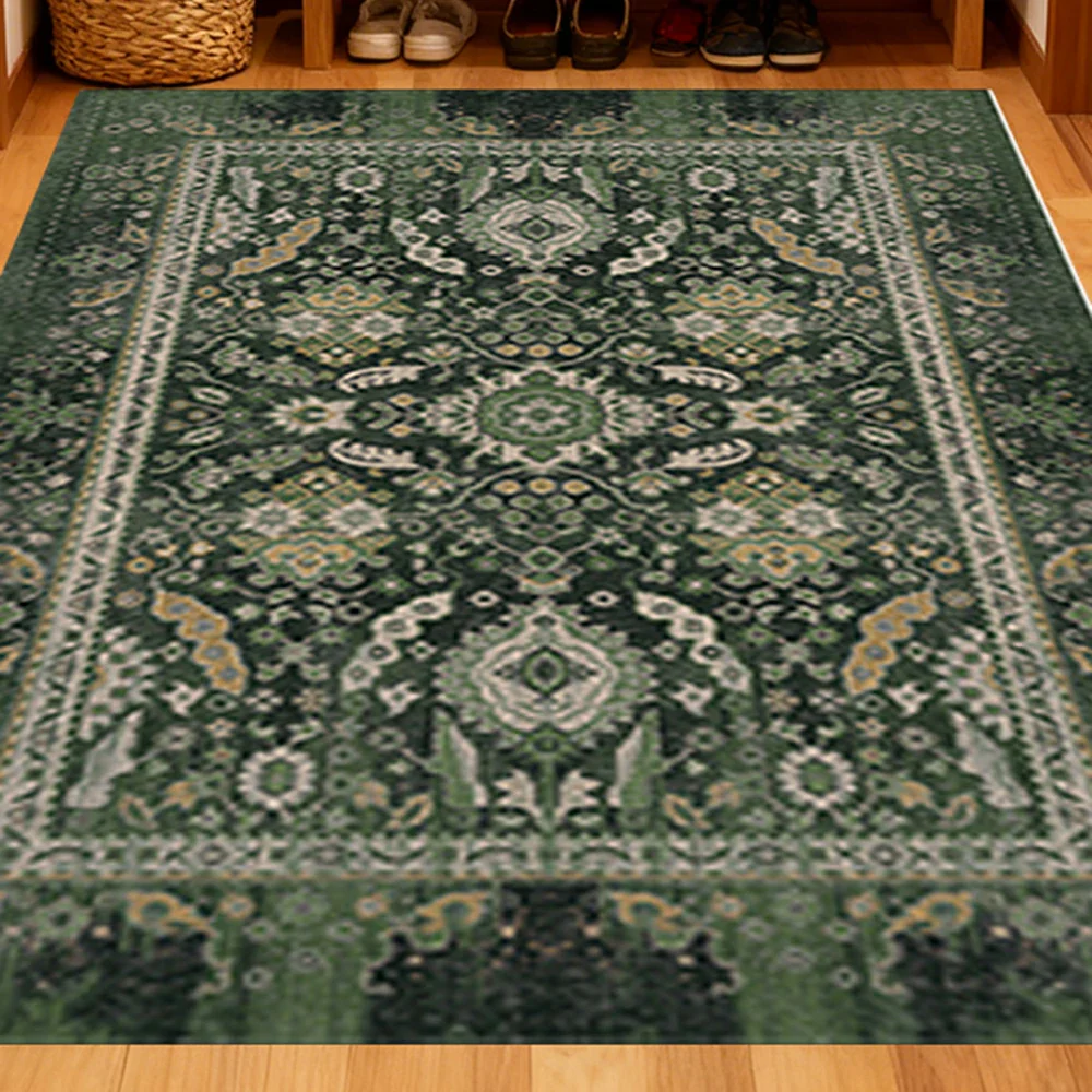 LIVARA 160/200cm Vintage Palace Loop-Pile Rug - Upgraded Non-Slip Eco Cotton-Latex Backing - Waterproof, Stain-Resistant, Soft & Durable - Green - Image 3