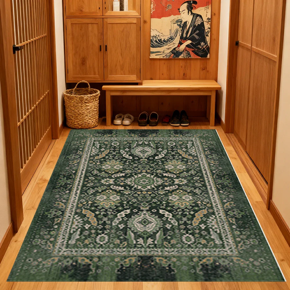 LIVARA 160/200cm Vintage Palace Loop-Pile Rug - Upgraded Non-Slip Eco Cotton-Latex Backing - Waterproof, Stain-Resistant, Soft & Durable - Green - Image 4