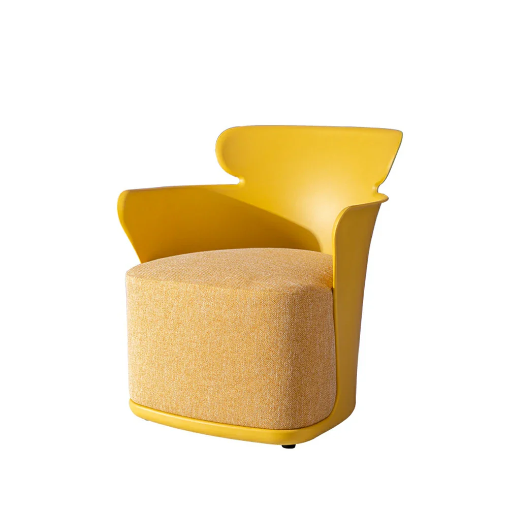 LIVARA Modern Sculptural Accent Armchair - Ergonomic Wraparound Backrest, Cushioned Seat with Fabric Upholstery, Stylish Single Sofa Chair for Living Room & Lounge - Yellow