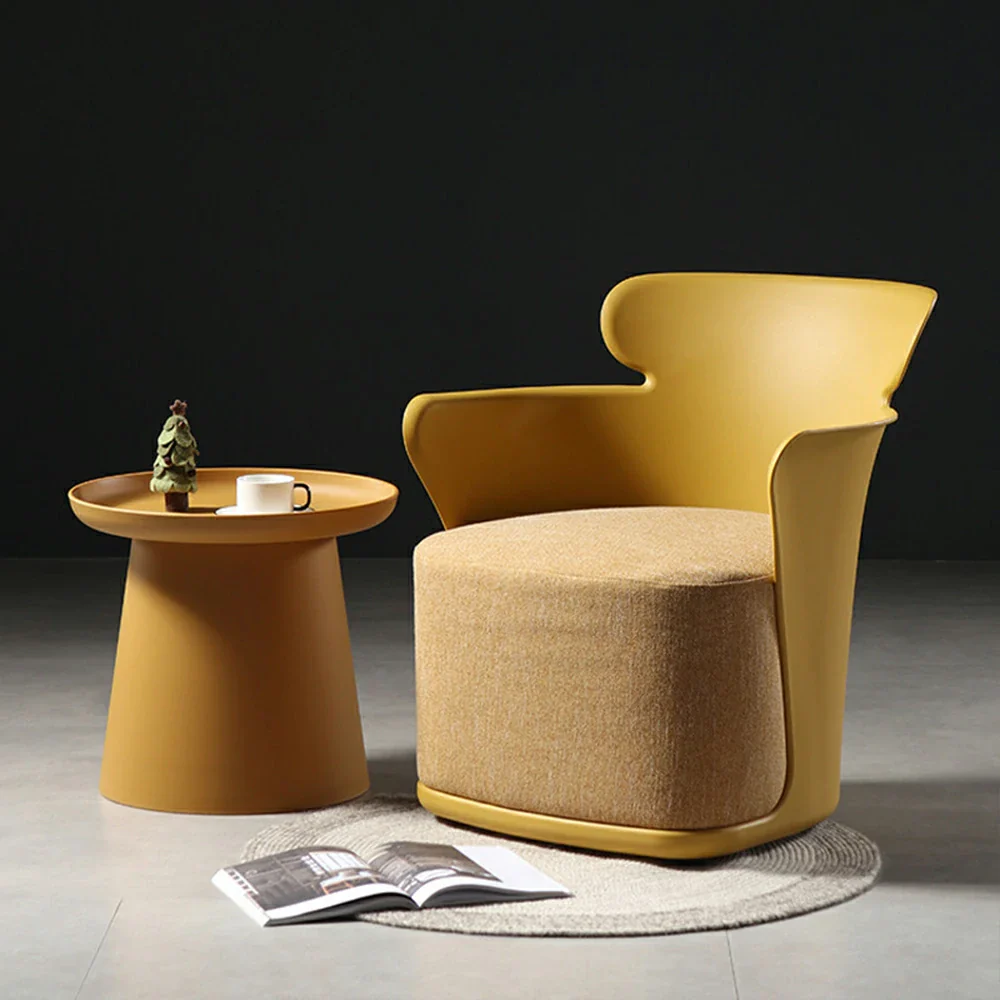 LIVARA Modern Sculptural Accent Armchair - Ergonomic Wraparound Backrest, Cushioned Seat with Fabric Upholstery, Stylish Single Sofa Chair for Living Room & Lounge - Yellow - Image 2