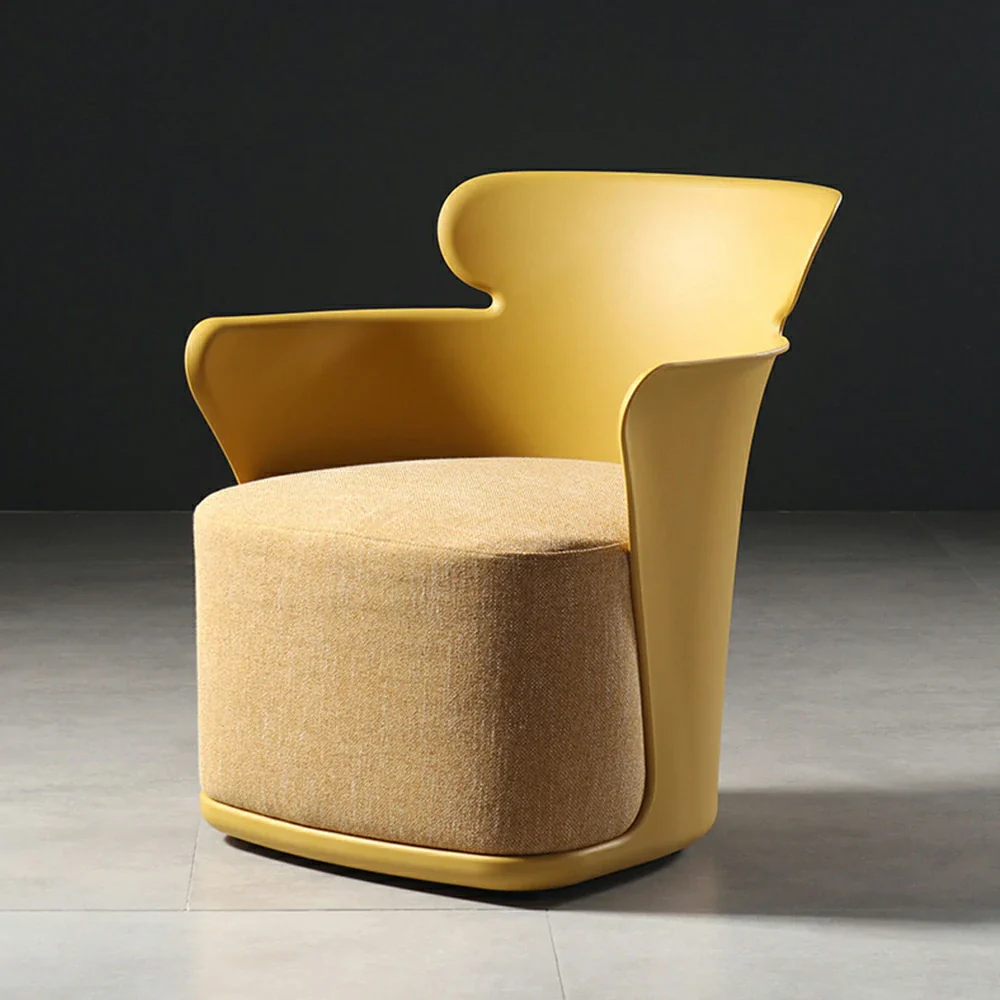 LIVARA Modern Sculptural Accent Armchair - Ergonomic Wraparound Backrest, Cushioned Seat with Fabric Upholstery, Stylish Single Sofa Chair for Living Room & Lounge - Yellow - Image 4