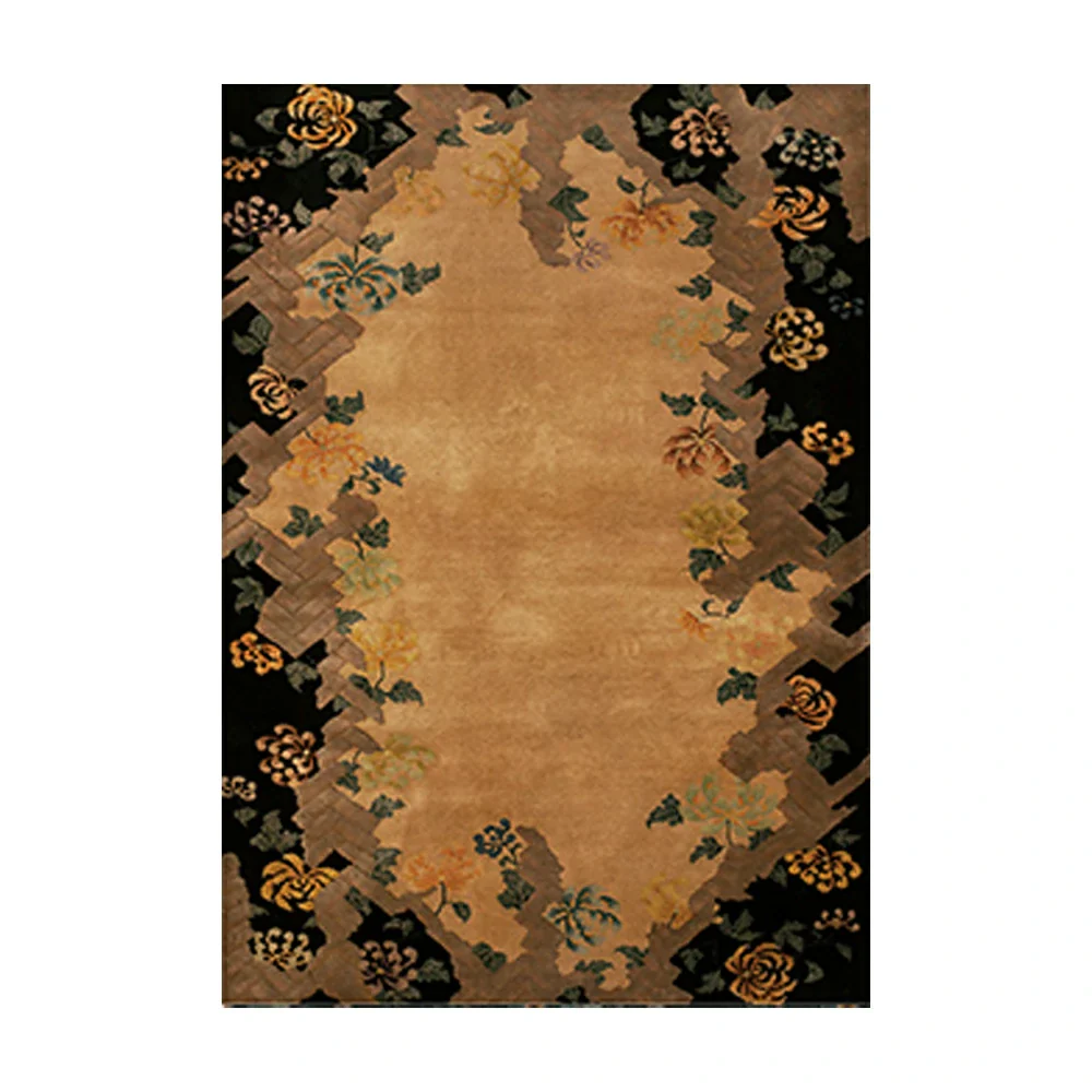 LIVARA 160/200cm Vintage Floral Border Loop-Pile Rug - Upgraded Non-Slip Eco Cotton-Latex Backing - Waterproof, Stain-Resistant, Soft & Durable - Brown Black