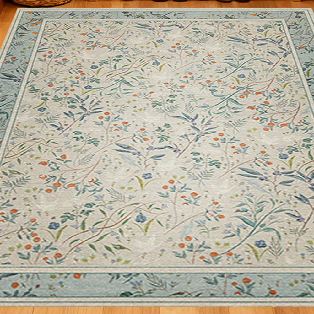 LIVARA 160/200cm Floral Vintage Loop-Pile Rug - Upgraded Non-Slip Eco Cotton-Latex Backing - Waterproof, Stain-Resistant, Soft & Durable - Light Blue - Image 3
