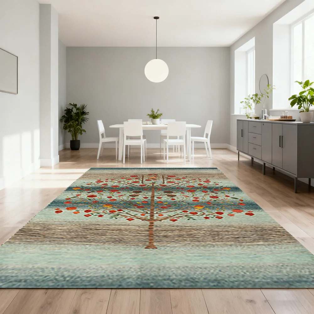 LIVARA 160/200cm Tree-of-Life Gabbeh Loop-Pile Rug - Upgraded Non-Slip Eco Cotton-Latex Backing - Waterproof, Stain-Resistant, Soft & Durable - Blue - Image 2