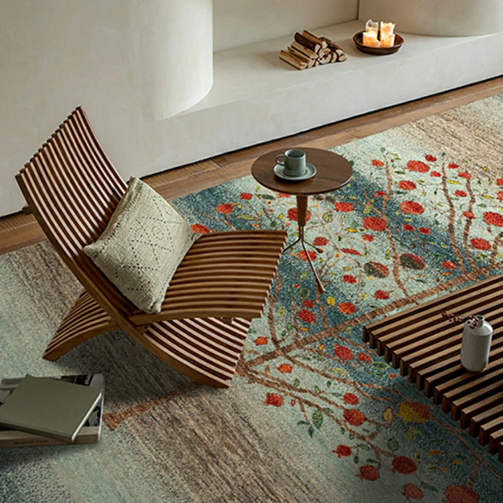LIVARA 160/200cm Tree-of-Life Gabbeh Loop-Pile Rug - Upgraded Non-Slip Eco Cotton-Latex Backing - Waterproof, Stain-Resistant, Soft & Durable - Blue - Image 4