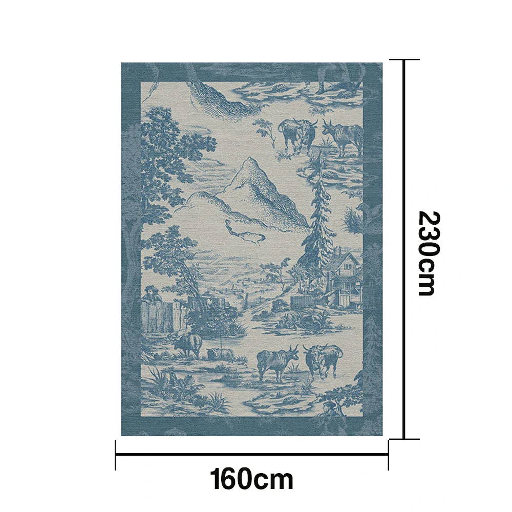 LIVARA 160/200cm Pastoral Scenic Illustration Loop-Pile Rug - Upgraded Non-Slip Eco Cotton-Latex Backing - Waterproof, Stain-Resistant, Soft & Durable - Blue - Image 5