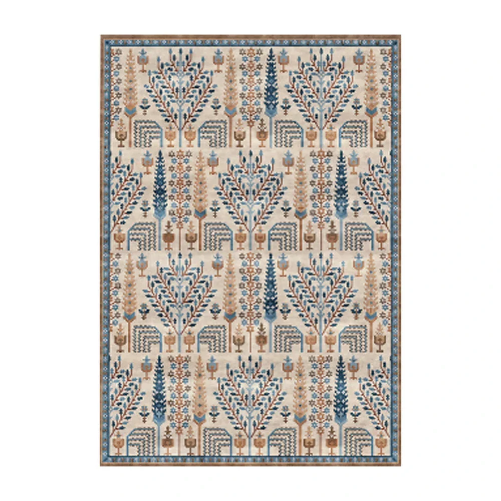 LIVARA 160/200cm Gabbeh Tree-Pattern Loop-Pile Rug - Upgraded Non-Slip Eco Cotton-Latex Backing - Waterproof, Stain-Resistant, Soft & Durable - Beige Blue