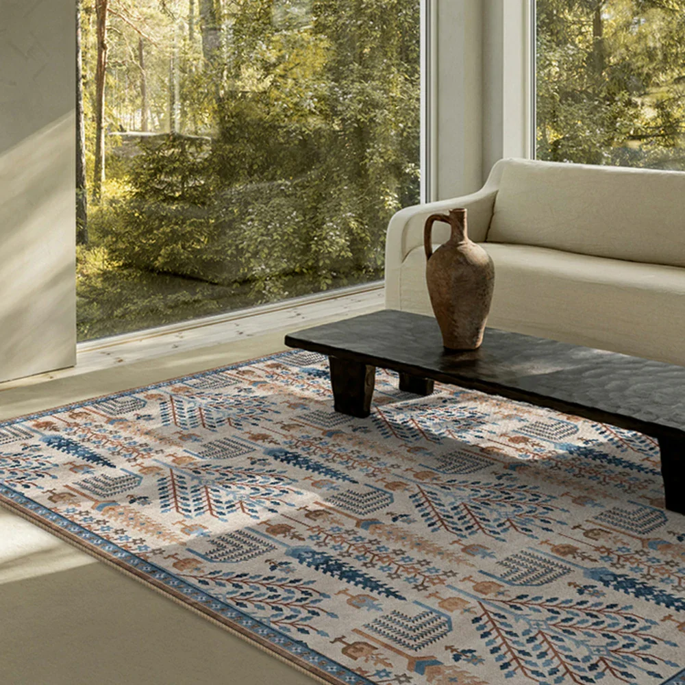 LIVARA 160/200cm Gabbeh Tree-Pattern Loop-Pile Rug - Upgraded Non-Slip Eco Cotton-Latex Backing - Waterproof, Stain-Resistant, Soft & Durable - Beige Blue - Image 4
