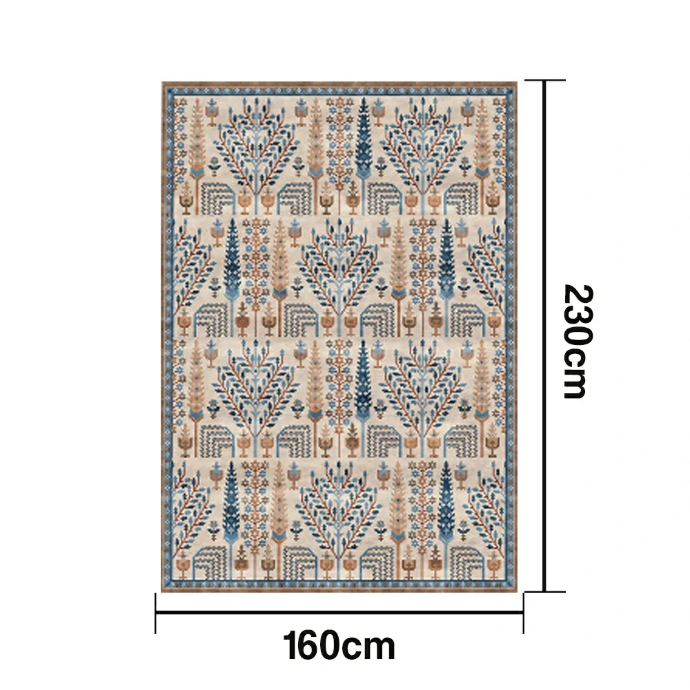 LIVARA 160/200cm Gabbeh Tree-Pattern Loop-Pile Rug - Upgraded Non-Slip Eco Cotton-Latex Backing - Waterproof, Stain-Resistant, Soft & Durable - Beige Blue - Image 5