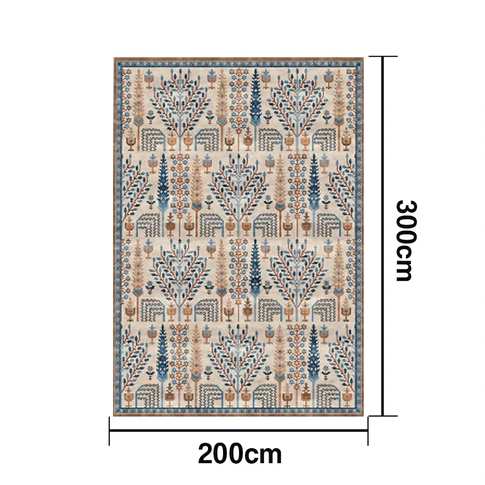 LIVARA 160/200cm Gabbeh Tree-Pattern Loop-Pile Rug - Upgraded Non-Slip Eco Cotton-Latex Backing - Waterproof, Stain-Resistant, Soft & Durable - Beige Blue - Image 6