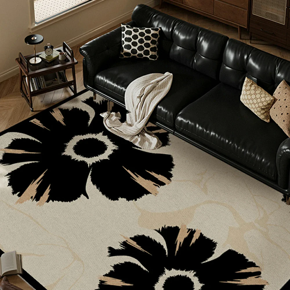 LIVARA 160/200cm Modern Floral Loop-Pile Rug - Upgraded Non-Slip Eco Cotton-Latex Backing - Waterproof, Stain-Resistant, Soft & Durable - Black Beige - Image 4
