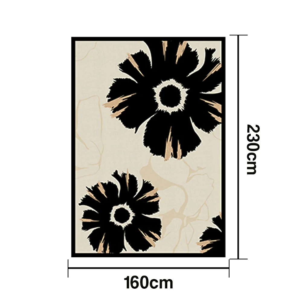 LIVARA 160/200cm Modern Floral Loop-Pile Rug - Upgraded Non-Slip Eco Cotton-Latex Backing - Waterproof, Stain-Resistant, Soft & Durable - Black Beige - Image 5