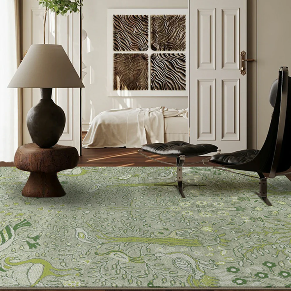 LIVARA 160/200cm Forest Bird Pattern Loop-Pile Rug - Upgraded Non-Slip Eco Cotton-Latex Backing - Waterproof, Stain-Resistant, Soft & Durable - Light Green - Image 4