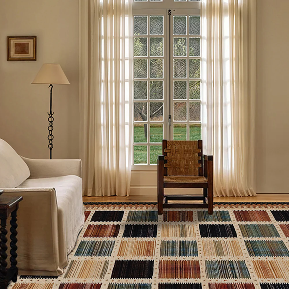 LIVARA 160/200cm Gabbeh Checkered Loop-Pile Rug - Non-Slip Eco Cotton-Latex Backing - Waterproof, Stain-Resistant, Soft & Durable - Image 2