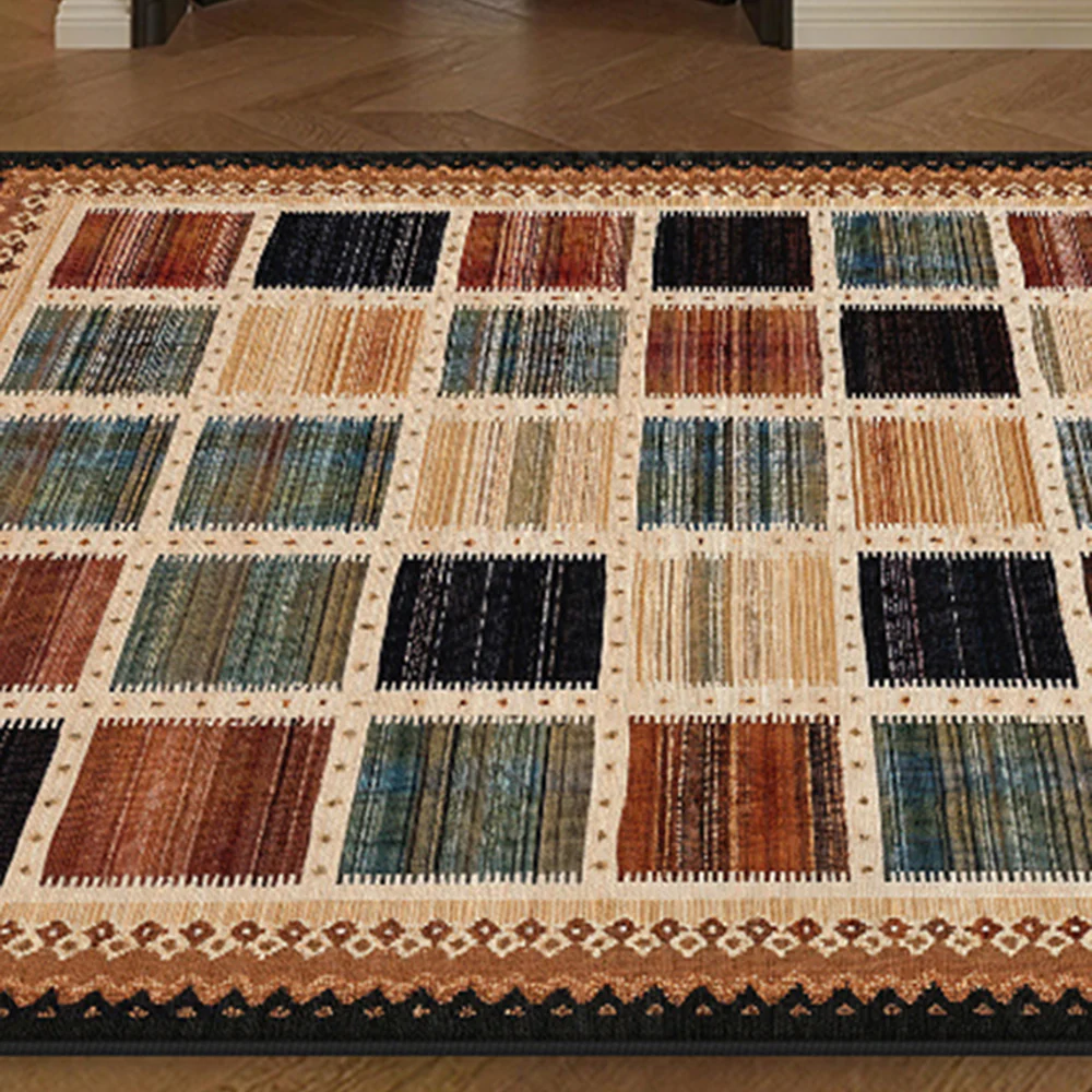 LIVARA 160/200cm Gabbeh Checkered Loop-Pile Rug - Non-Slip Eco Cotton-Latex Backing - Waterproof, Stain-Resistant, Soft & Durable - Image 3