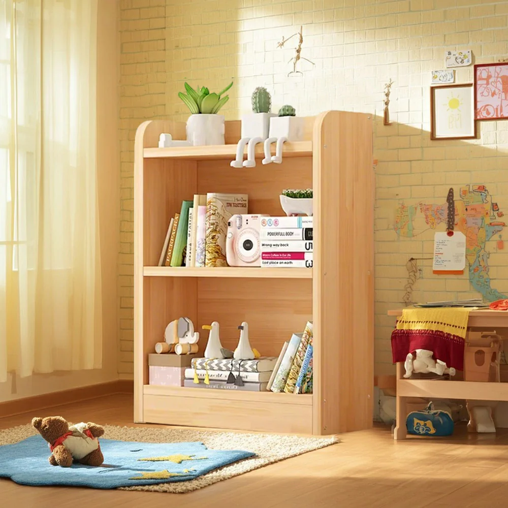 LIVARA Solid Wood 2-Tier Toy Storage Cabinet 60/80cm - Child-Safe Rounded Edges, Space-Saving Open Shelves, Eco-Friendly Kids Organiser - Natural Wood - Image 3