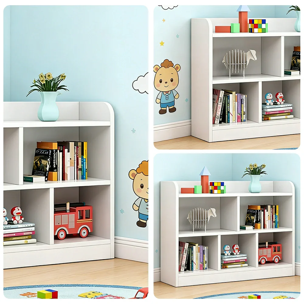 LIVARA Solid Wood 2-Tier Toy Storage Cabinet 80/100cm - Large Open Shelves, Child-Safe Rounded Design, Eco Board Kids Organiser - White - Image 3