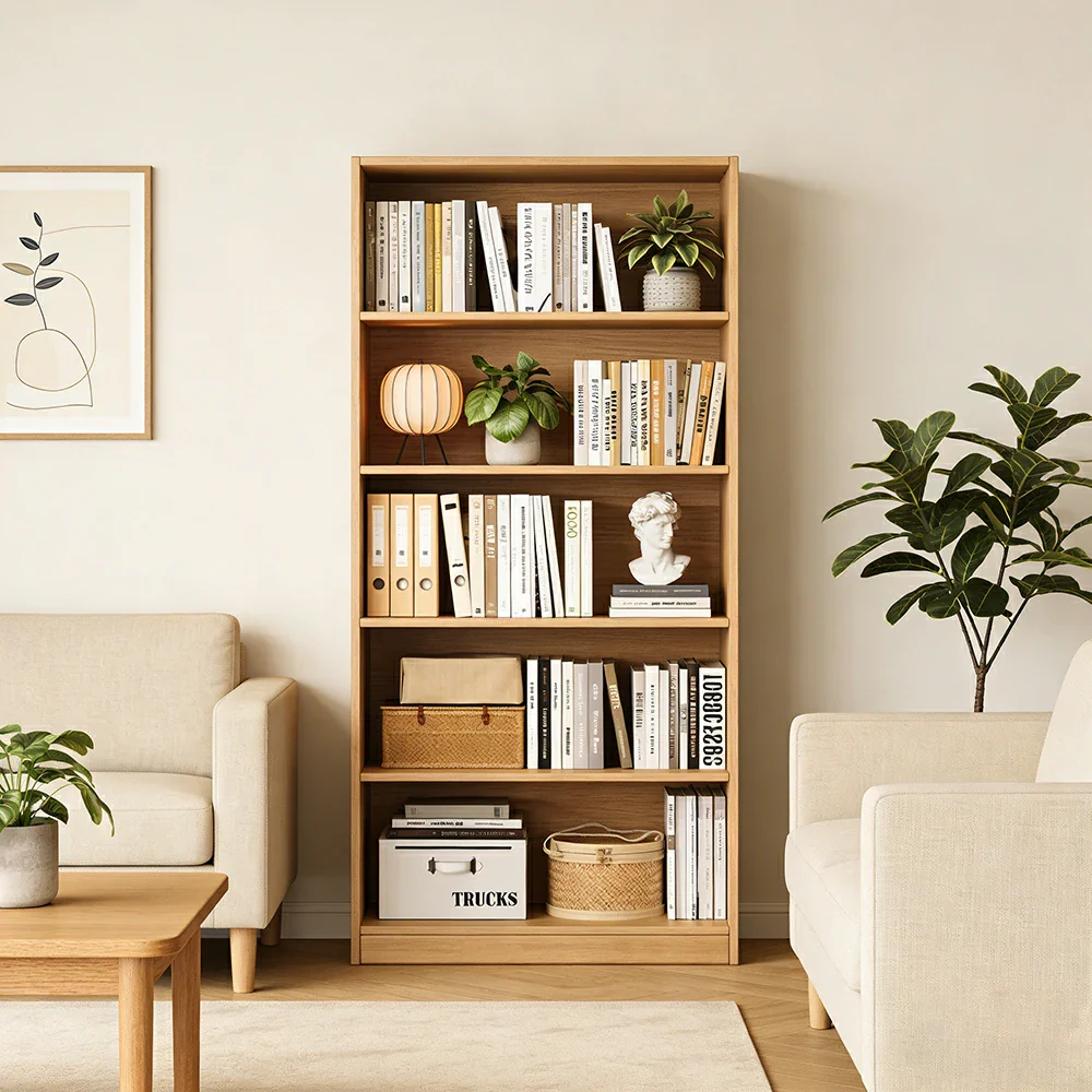 LIVARA Solid Wood 4/5-Tier Bookshelf - Large Capacity Vertical Storage, Sturdy Open Shelving for Home & Office - Natural Wood - Image 9