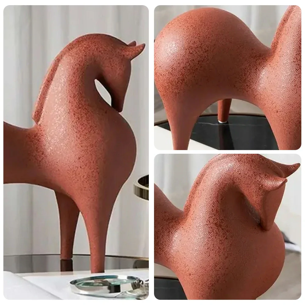 LIVARA Red Horse Ceramic Sculpture Handcrafted Stone-Like Texture Polished Glaze Artistic Design for Modern Spaces - Image 3