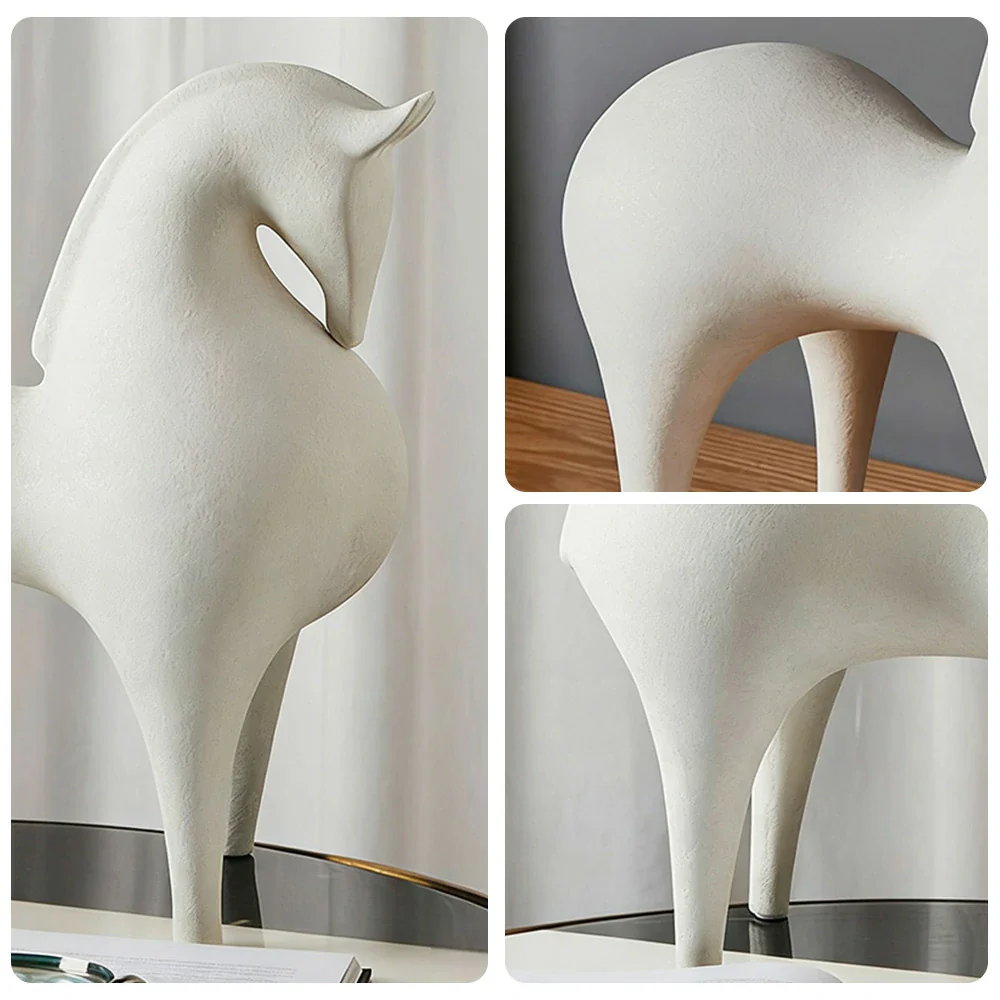 LIVARA White Horse Ceramic Sculpture Handcrafted Stone-Like Texture Polished Glaze Artistic Design for Modern Spaces - Image 3