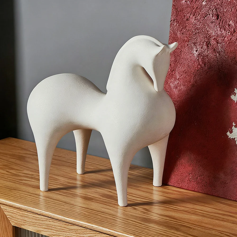 LIVARA White Horse Ceramic Sculpture Handcrafted Stone-Like Texture Polished Glaze Artistic Design for Modern Spaces - Image 4