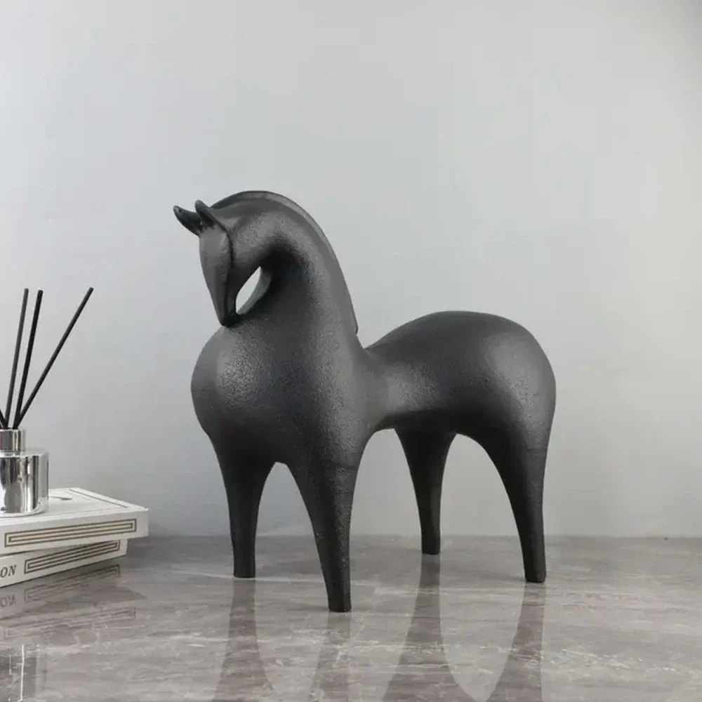 LIVARA Black Horse Ceramic Sculpture Handcrafted Stone-Like Texture Polished Glaze Artistic Design for Modern Spaces - Image 2
