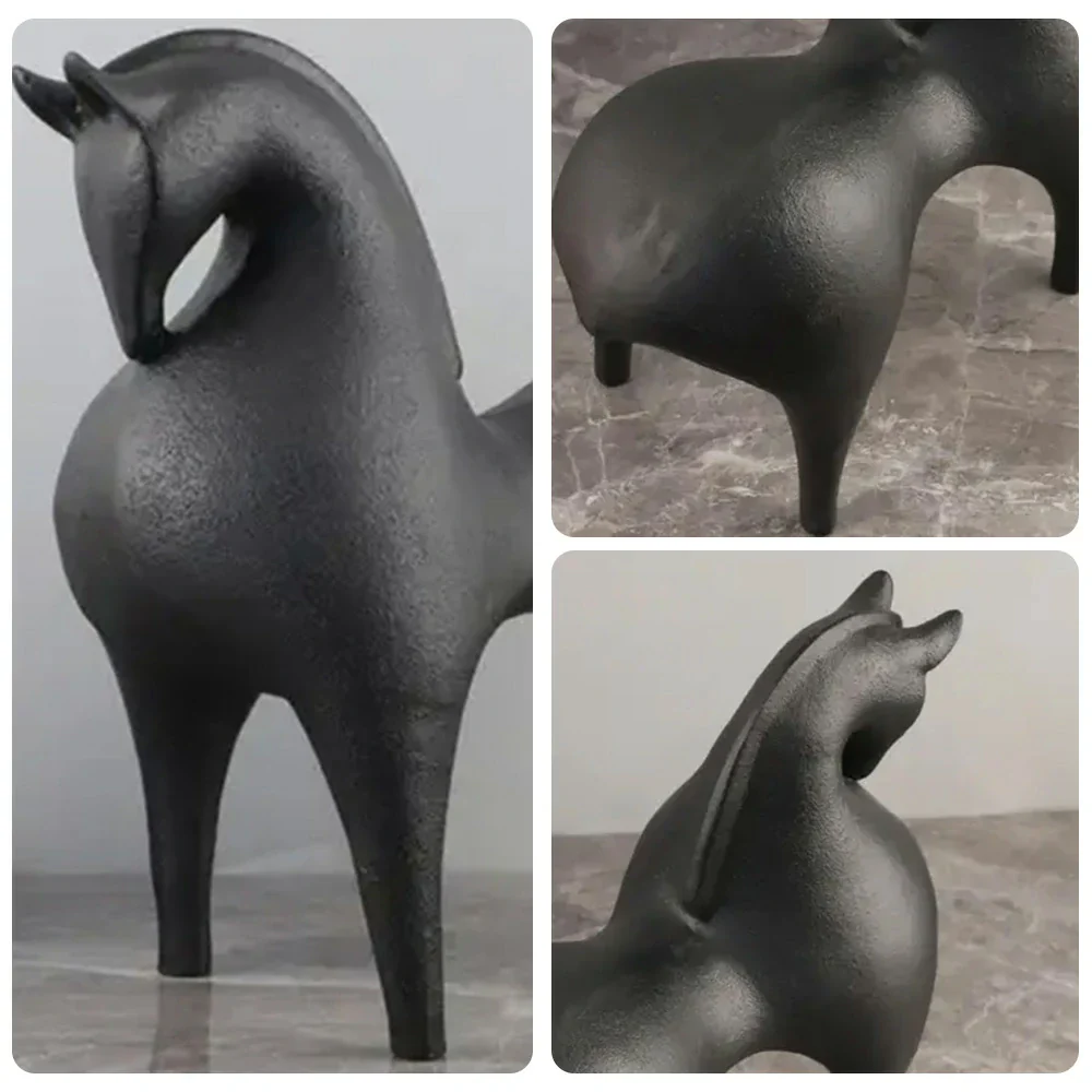 LIVARA Black Horse Ceramic Sculpture Handcrafted Stone-Like Texture Polished Glaze Artistic Design for Modern Spaces - Image 3