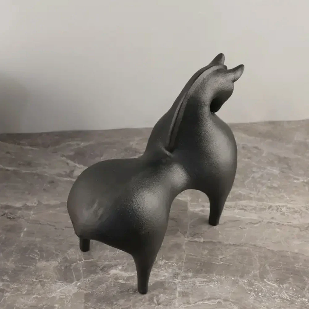 LIVARA Black Horse Ceramic Sculpture Handcrafted Stone-Like Texture Polished Glaze Artistic Design for Modern Spaces - Image 4