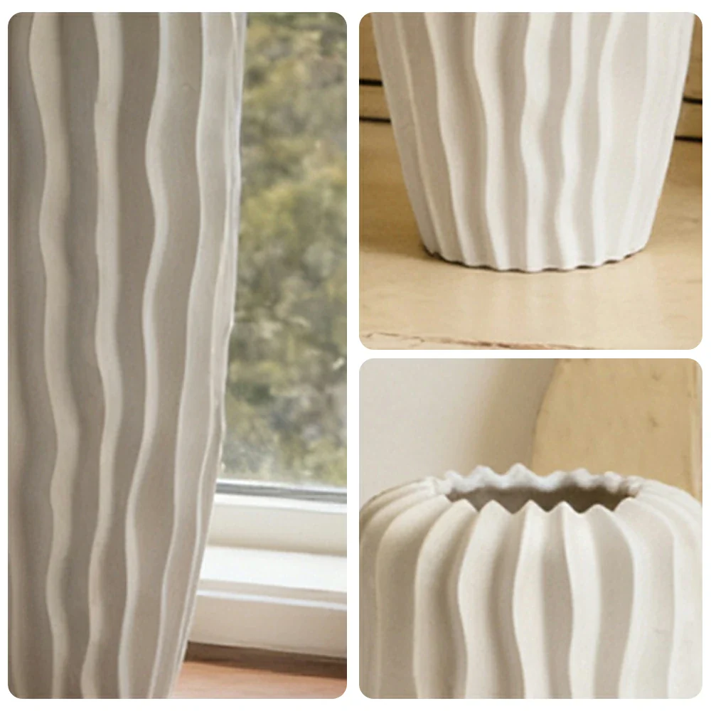 LIVARA Ceramic Decorative Ornament Bana Vase Artistic Display Matte Ceramic Handcrafted Stone-Texture Design - White - Image 3
