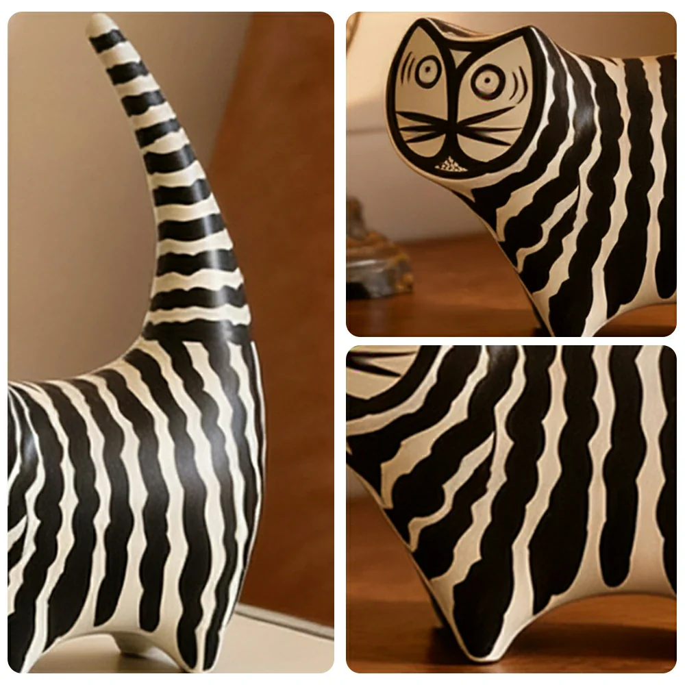 LIVARA Ceramic Decorative Ornament Chartreux Cat Raised-Tail Form Artistic Display Matte Ceramic Handcrafted Stone-Texture Design - Image 3