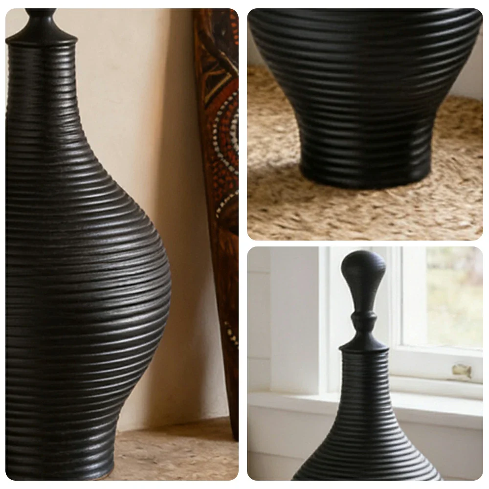 LIVARA Ceramic Decorative Ornament Large Tuzosen Cocoon Jar Form Artistic Display Matte Ceramic Handcrafted Stone-Texture Design - Image 3