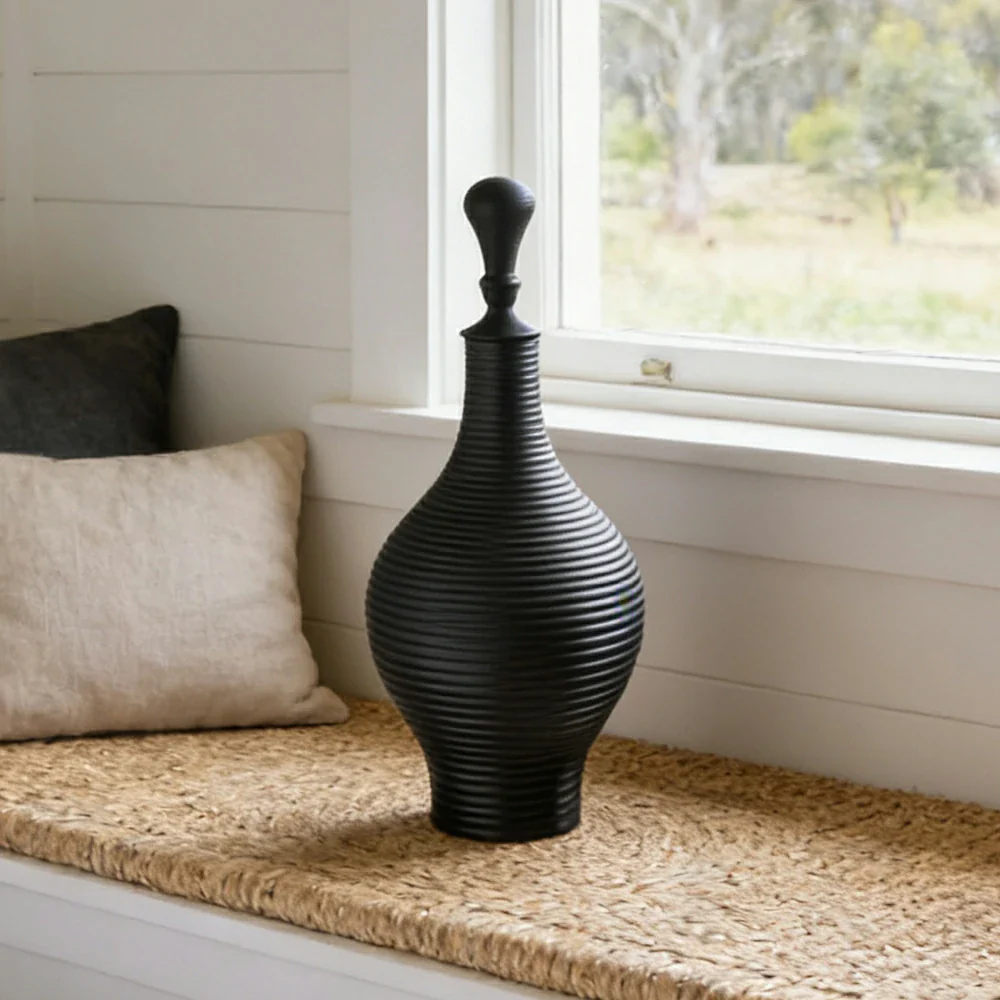 LIVARA Ceramic Decorative Ornament Large Tuzosen Cocoon Jar Form Artistic Display Matte Ceramic Handcrafted Stone-Texture Design - Image 4